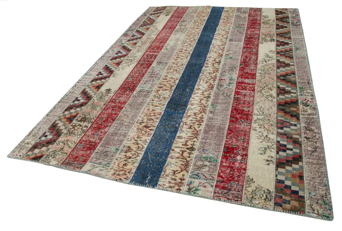 Patchwork Multi Pamuk Üzerine Yün El Dokuma Kilim-203x308 - Görsel 3