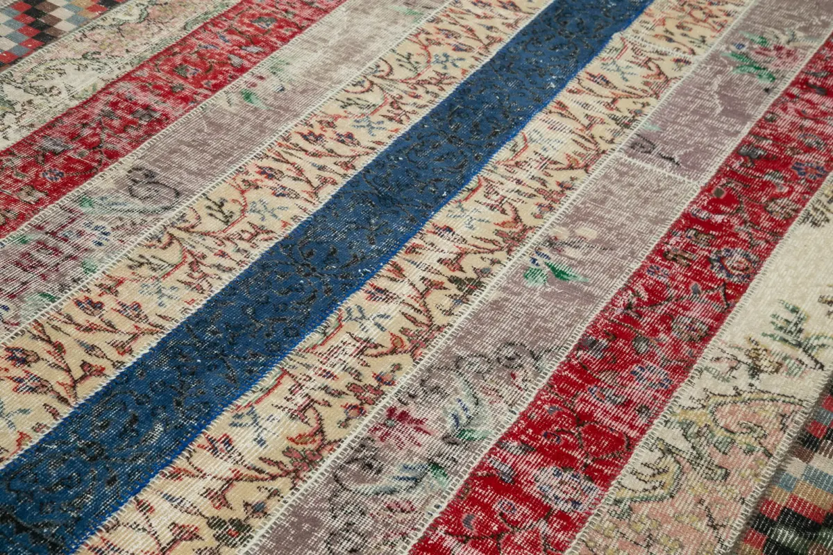 Patchwork Multi Pamuk Üzerine Yün El Dokuma Kilim-203x308 - Görsel 5