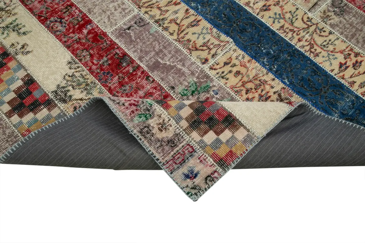 Patchwork Multi Pamuk Üzerine Yün El Dokuma Kilim-203x308 - Görsel 6