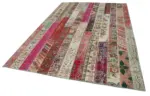 Patchwork Kırmızı Pamuk Üzerine Yün El Dokuma Kilim-205x305 - Görsel 3