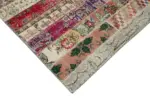 Patchwork Kırmızı Pamuk Üzerine Yün El Dokuma Kilim-205x305 - Görsel 4