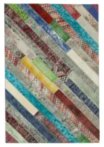 Patchwork Multi Pamuk Üzerine Yün El Dokuma Kilim-204x305