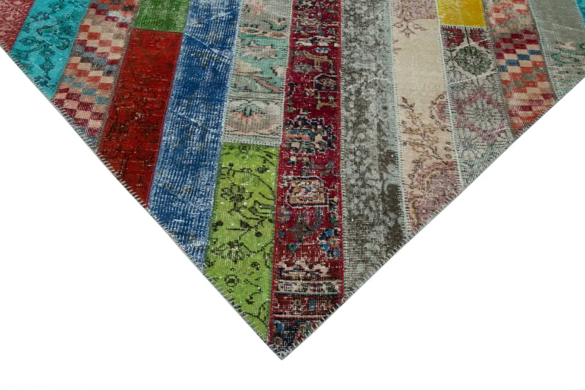 Patchwork Multi Pamuk Üzerine Yün El Dokuma Kilim-204x305 - Görsel 4