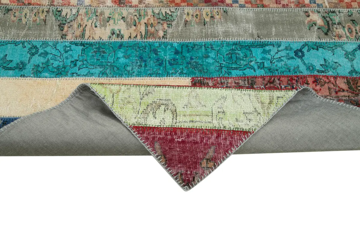 Patchwork Multi Pamuk Üzerine Yün El Dokuma Kilim-204x305 - Görsel 6