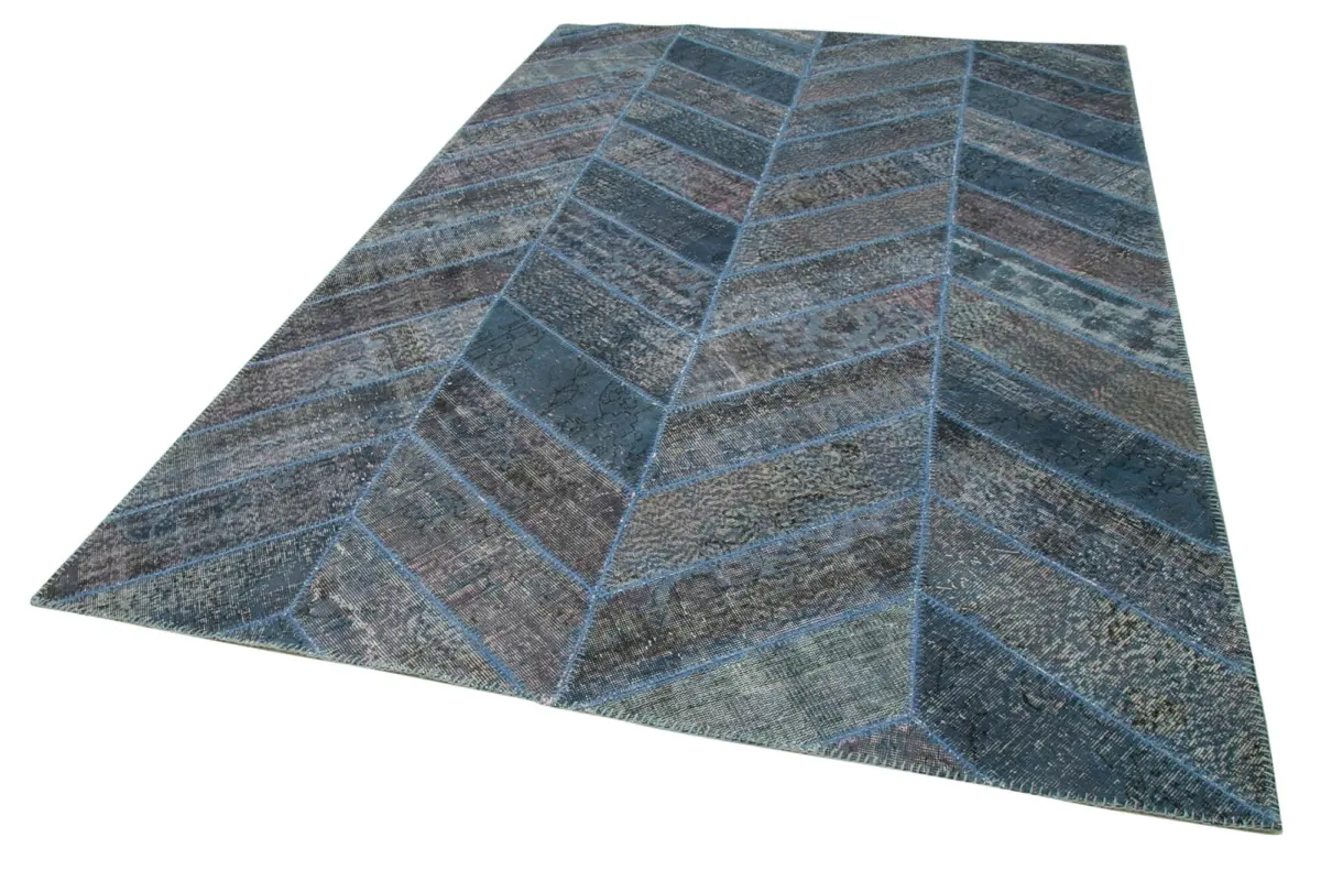 Patchwork Mavi Pamuk Üzerine Yün El Dokuma Kilim-198x300 - Görsel 3