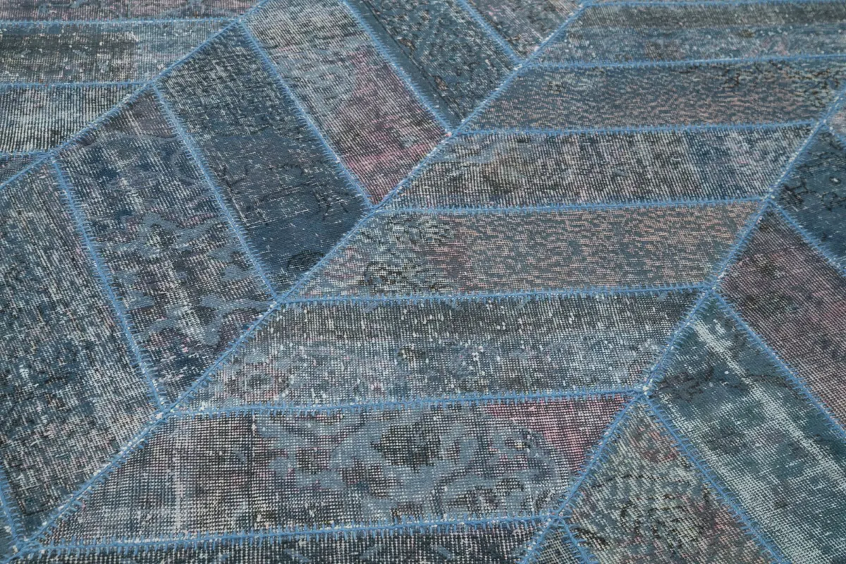 Patchwork Mavi Pamuk Üzerine Yün El Dokuma Kilim-198x300 - Görsel 5