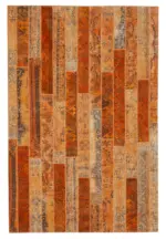 Patchwork Turuncu Pamuk Üzerine Yün El Dokuma Kilim-202x305