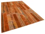 Patchwork Turuncu Pamuk Üzerine Yün El Dokuma Kilim-202x305 - Görsel 2