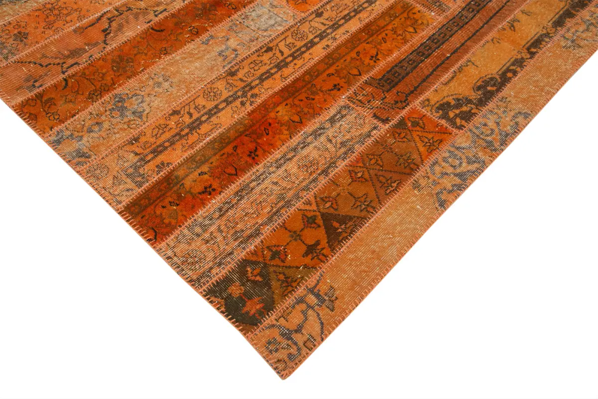 Patchwork Turuncu Pamuk Üzerine Yün El Dokuma Kilim-202x305 - Görsel 4