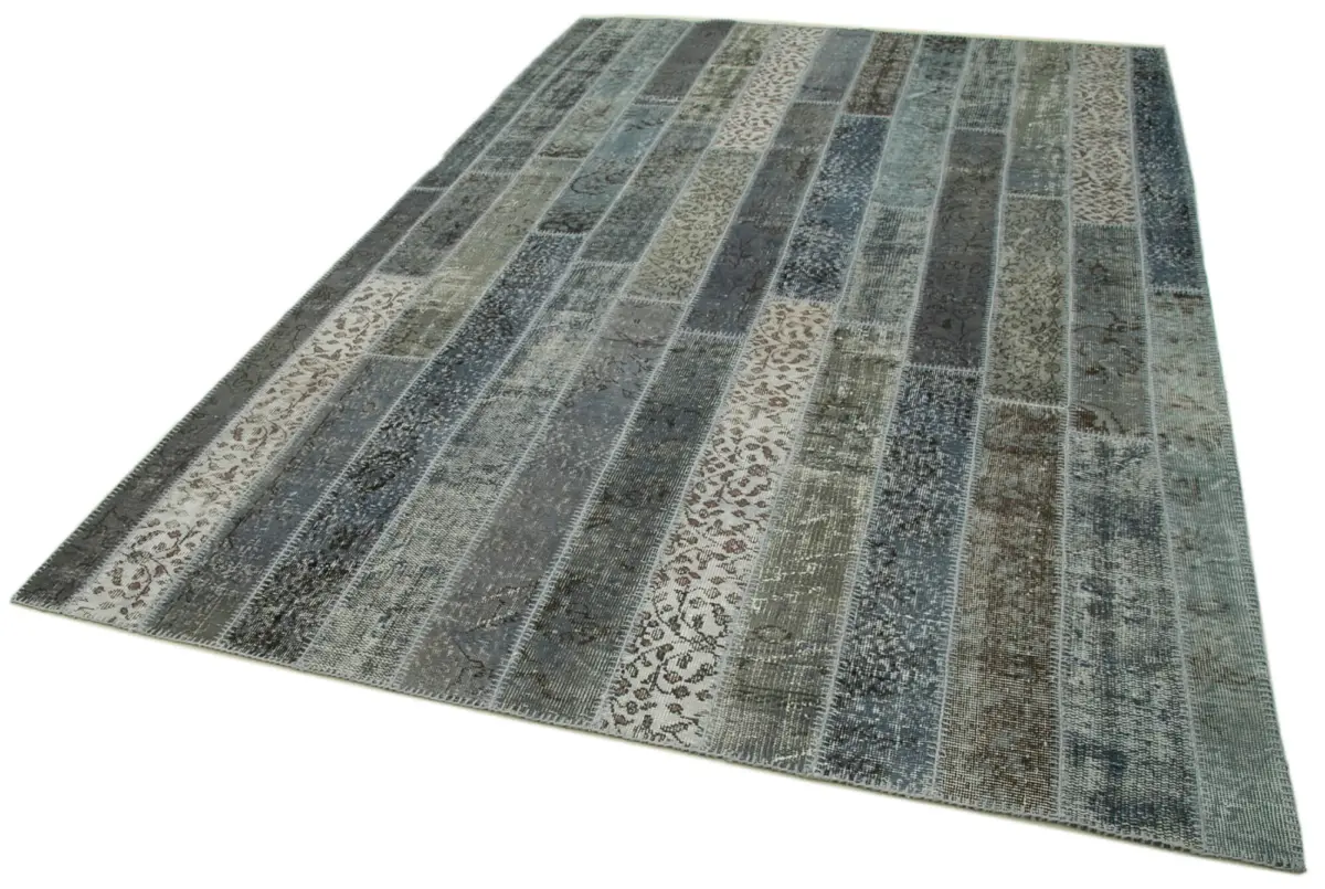 Patchwork Gri Pamuk Üzerine Yün El Dokuma Kilim-203x304 - Görsel 3