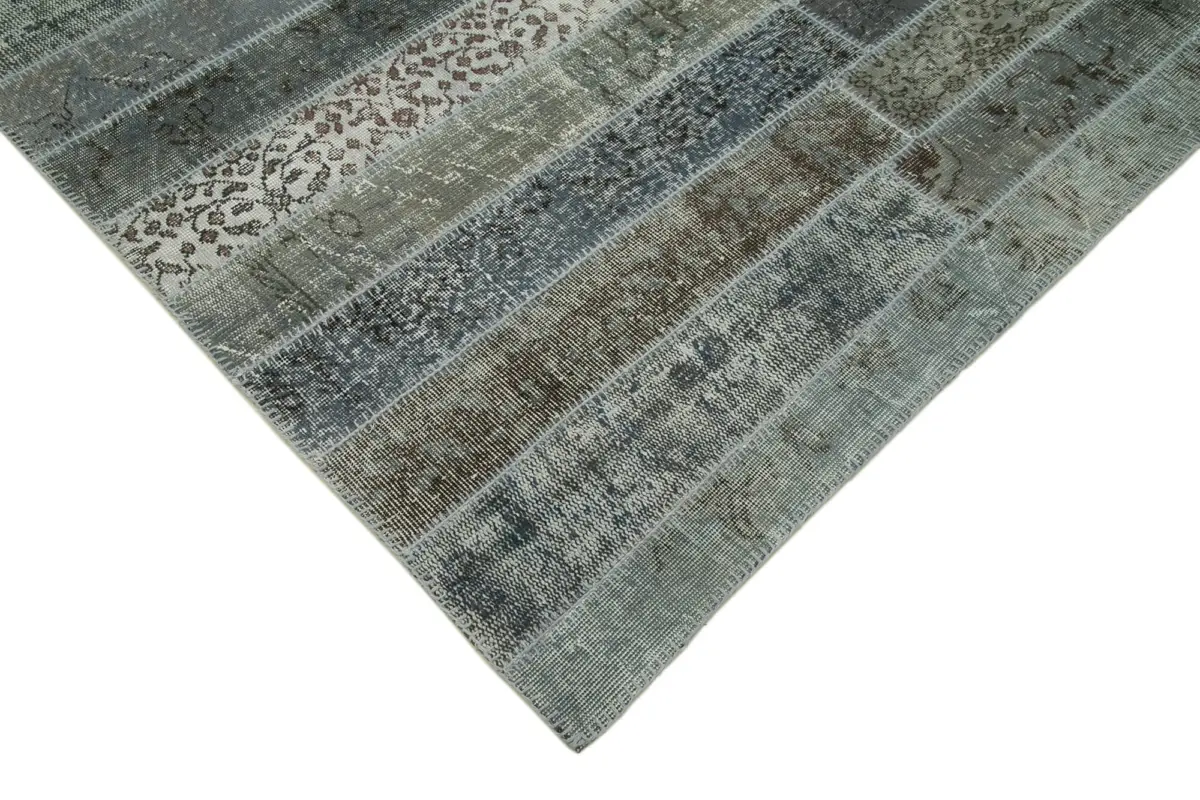 Patchwork Gri Pamuk Üzerine Yün El Dokuma Kilim-203x304 - Görsel 4