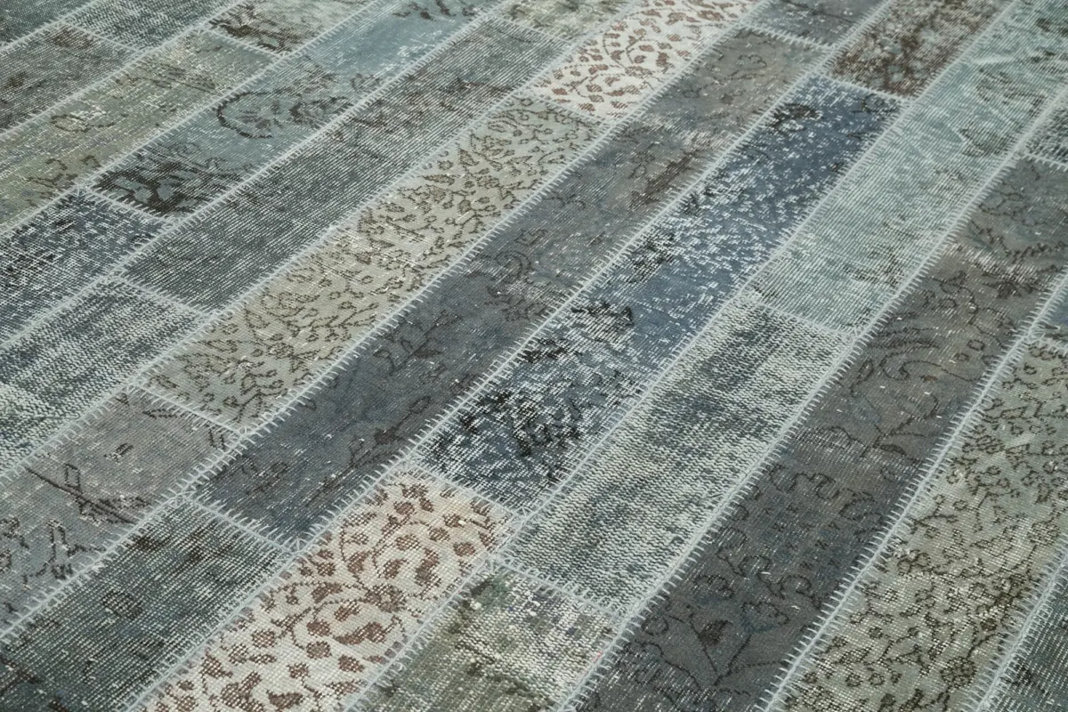 Patchwork Gri Pamuk Üzerine Yün El Dokuma Kilim-203x304 - Görsel 5