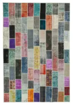 Patchwork Multi Pamuk Üzerine Yün El Dokuma Kilim-206x306