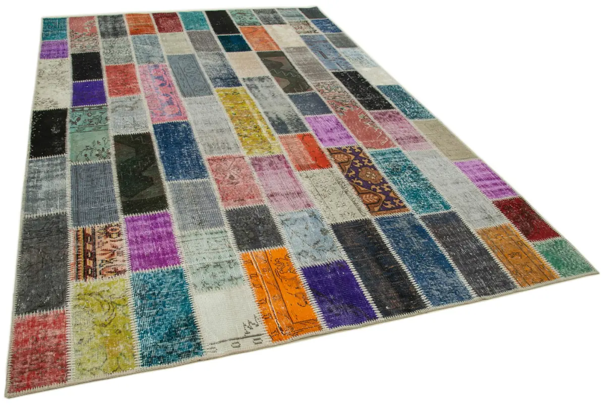 Patchwork Multi Pamuk Üzerine Yün El Dokuma Kilim-206x306 - Görsel 2