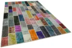 Patchwork Multi Pamuk Üzerine Yün El Dokuma Kilim-206x306 - Görsel 2