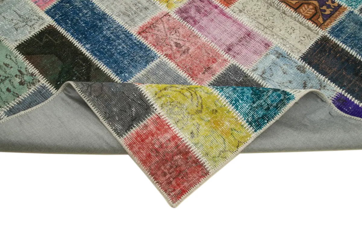 Patchwork Multi Pamuk Üzerine Yün El Dokuma Kilim-206x306 - Görsel 6