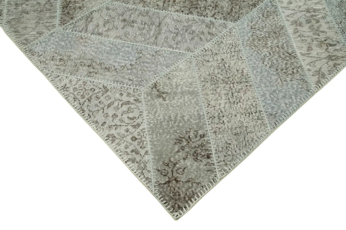 Patchwork Gri Pamuk Üzerine Yün El Dokuma Kilim-191x262 - Görsel 4