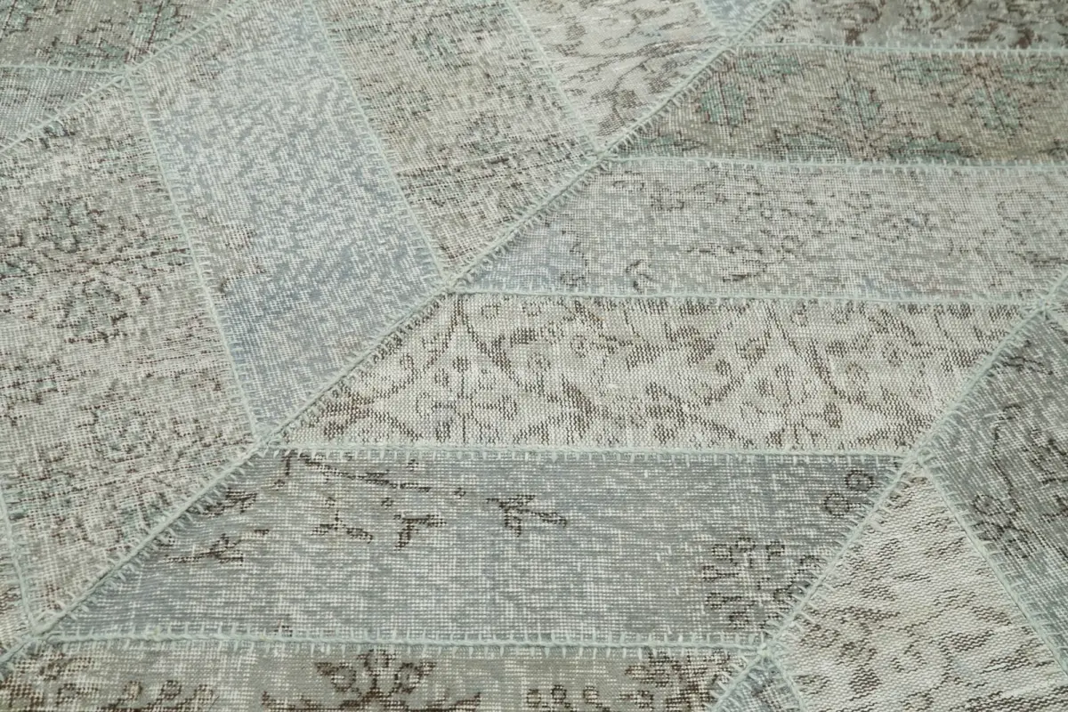 Patchwork Gri Pamuk Üzerine Yün El Dokuma Kilim-191x262 - Görsel 5