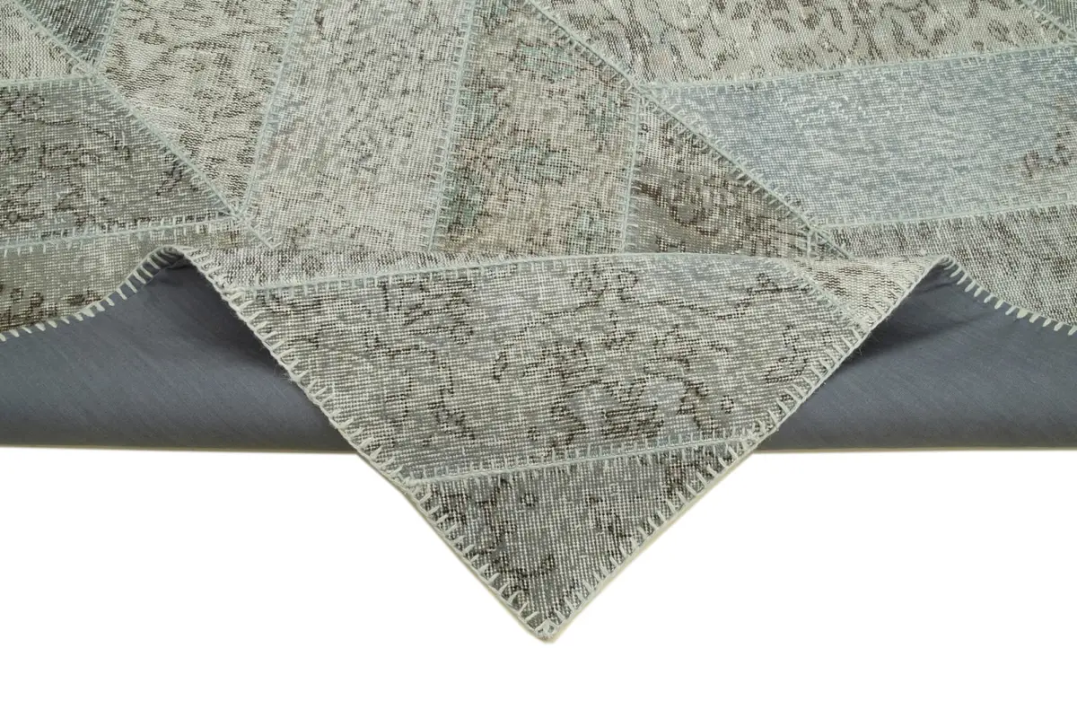 Patchwork Gri Pamuk Üzerine Yün El Dokuma Kilim-191x262 - Görsel 6