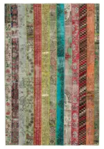 Patchwork Multi Pamuk Üzerine Yün El Dokuma Kilim-203x304