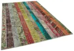 Patchwork Multi Pamuk Üzerine Yün El Dokuma Kilim-203x304 - Görsel 2