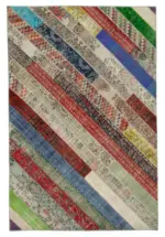 Patchwork Multi Pamuk Üzerine Yün El Dokuma Kilim-204x308