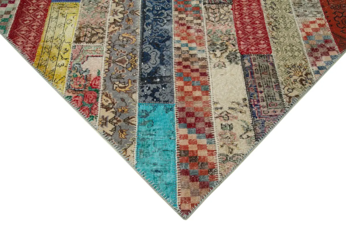 Patchwork Multi Pamuk Üzerine Yün El Dokuma Kilim-204x308 - Görsel 4