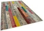 Patchwork Multi Pamuk Üzerine Yün El Dokuma Kilim-202x305 - Görsel 2