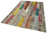 Patchwork Multi Pamuk Üzerine Yün El Dokuma Kilim-202x305 - Görsel 3
