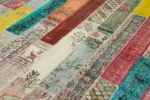 Patchwork Multi Pamuk Üzerine Yün El Dokuma Kilim-202x305 - Görsel 5