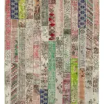 Patchwork Kırmızı Pamuk Üzerine Yün El Dokuma Kilim-200x305