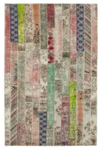 Patchwork Kırmızı Pamuk Üzerine Yün El Dokuma Kilim-200x305