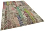 Patchwork Kırmızı Pamuk Üzerine Yün El Dokuma Kilim-200x305 - Görsel 2
