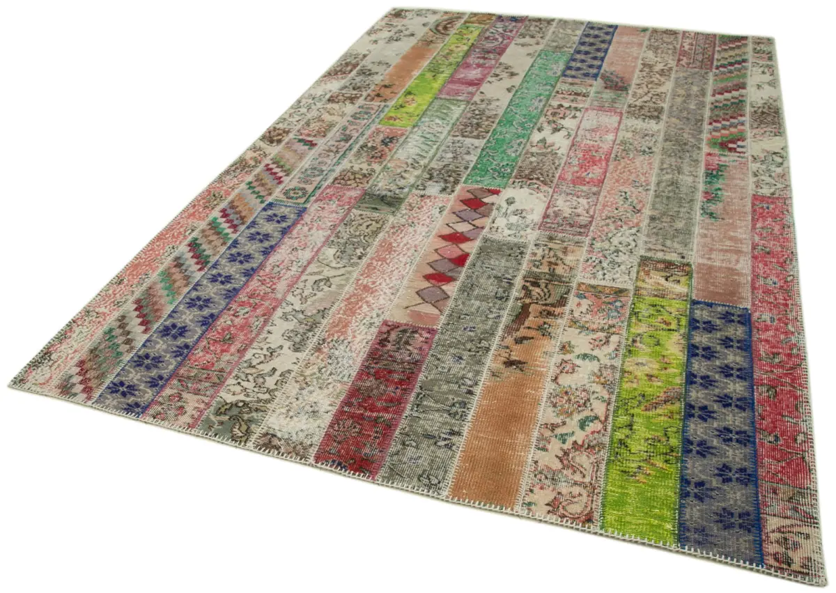 Patchwork Kırmızı Pamuk Üzerine Yün El Dokuma Kilim-200x305 - Görsel 3