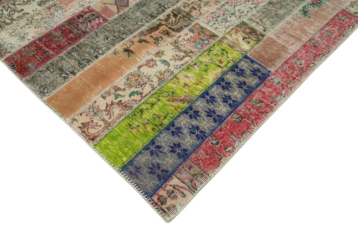 Patchwork Kırmızı Pamuk Üzerine Yün El Dokuma Kilim-200x305 - Görsel 4