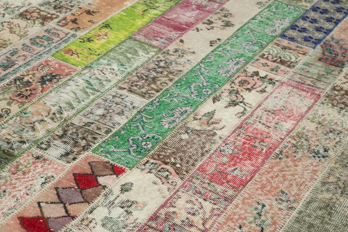 Patchwork Kırmızı Pamuk Üzerine Yün El Dokuma Kilim-200x305 - Görsel 5