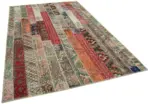 Patchwork Kırmızı Pamuk Üzerine Yün El Dokuma Kilim-203x306 - Görsel 2