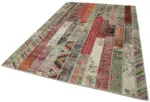 Patchwork Kırmızı Pamuk Üzerine Yün El Dokuma Kilim-203x306 - Görsel 3