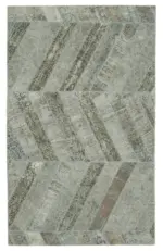 Patchwork Gri Pamuk Üzerine Yün El Dokuma Kilim-197x321