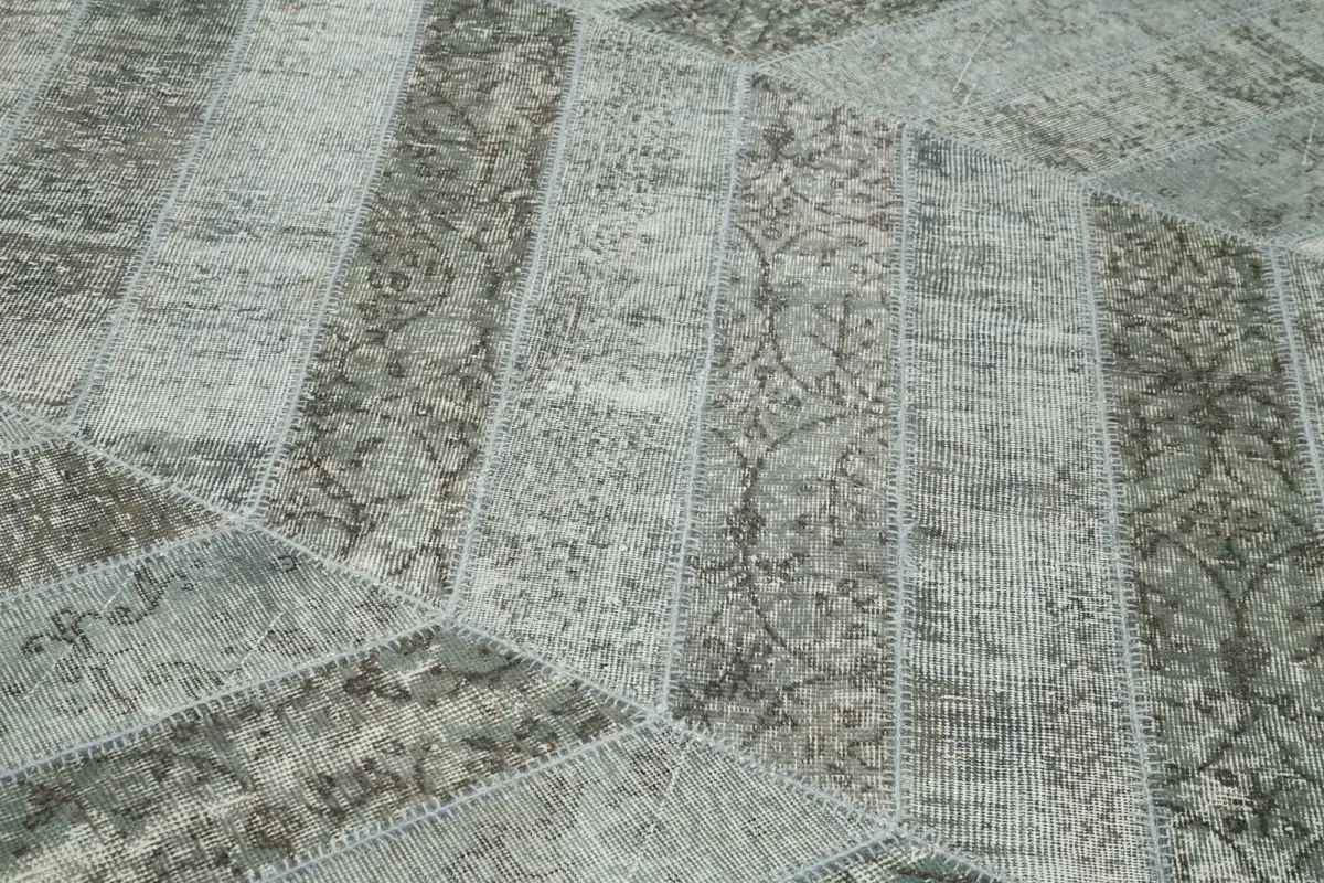 Patchwork Gri Pamuk Üzerine Yün El Dokuma Kilim-197x321 - Görsel 5