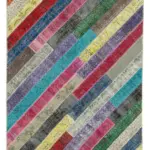 Patchwork Multi Pamuk Üzerine Yün El Dokuma Kilim-197x305