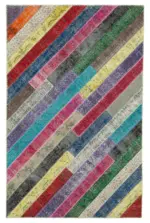 Patchwork Multi Pamuk Üzerine Yün El Dokuma Kilim-197x305