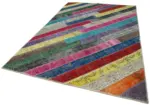 Patchwork Multi Pamuk Üzerine Yün El Dokuma Kilim-197x305 - Görsel 3