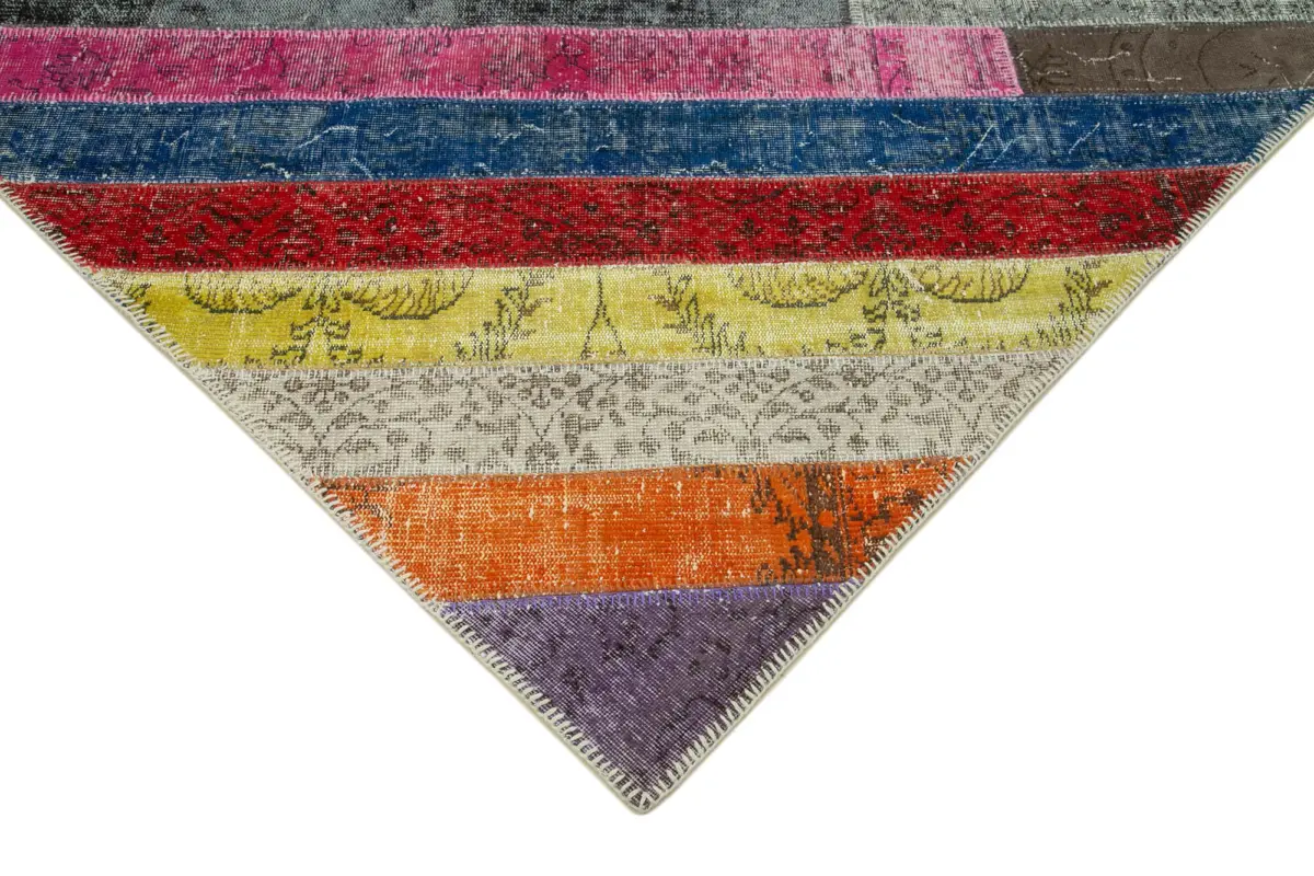 Patchwork Multi Pamuk Üzerine Yün El Dokuma Kilim-197x305 - Görsel 4
