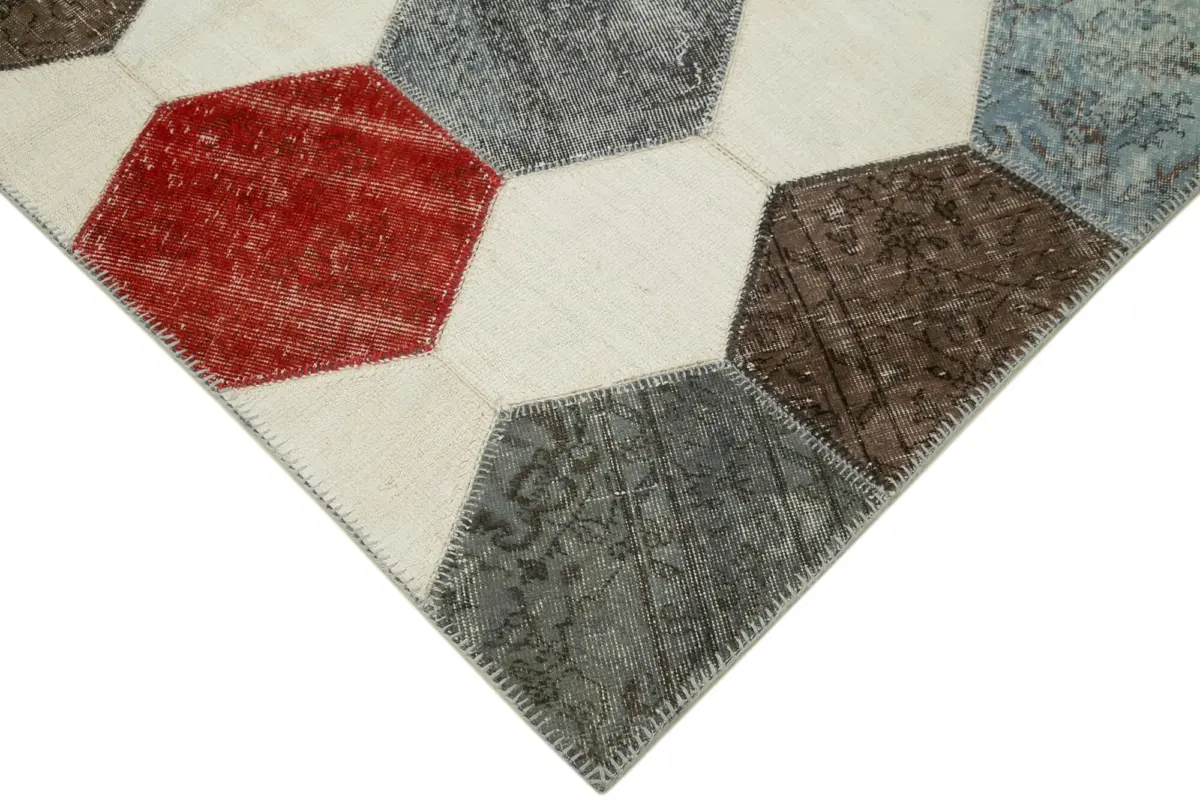 Patchwork Multi Pamuk Üzerine Yün El Dokuma Kilim-195x288 - Görsel 4