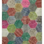 Patchwork Multi Pamuk Üzerine Yün El Dokuma Kilim-203x306