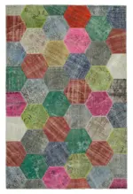 Patchwork Multi Pamuk Üzerine Yün El Dokuma Kilim-203x306