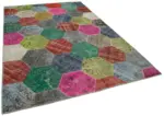 Patchwork Multi Pamuk Üzerine Yün El Dokuma Kilim-203x306 - Görsel 2