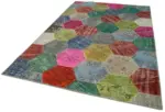 Patchwork Multi Pamuk Üzerine Yün El Dokuma Kilim-203x306 - Görsel 3