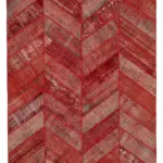 Patchwork Kırmızı Pamuk Üzerine Yün El Dokuma Kilim-204x306